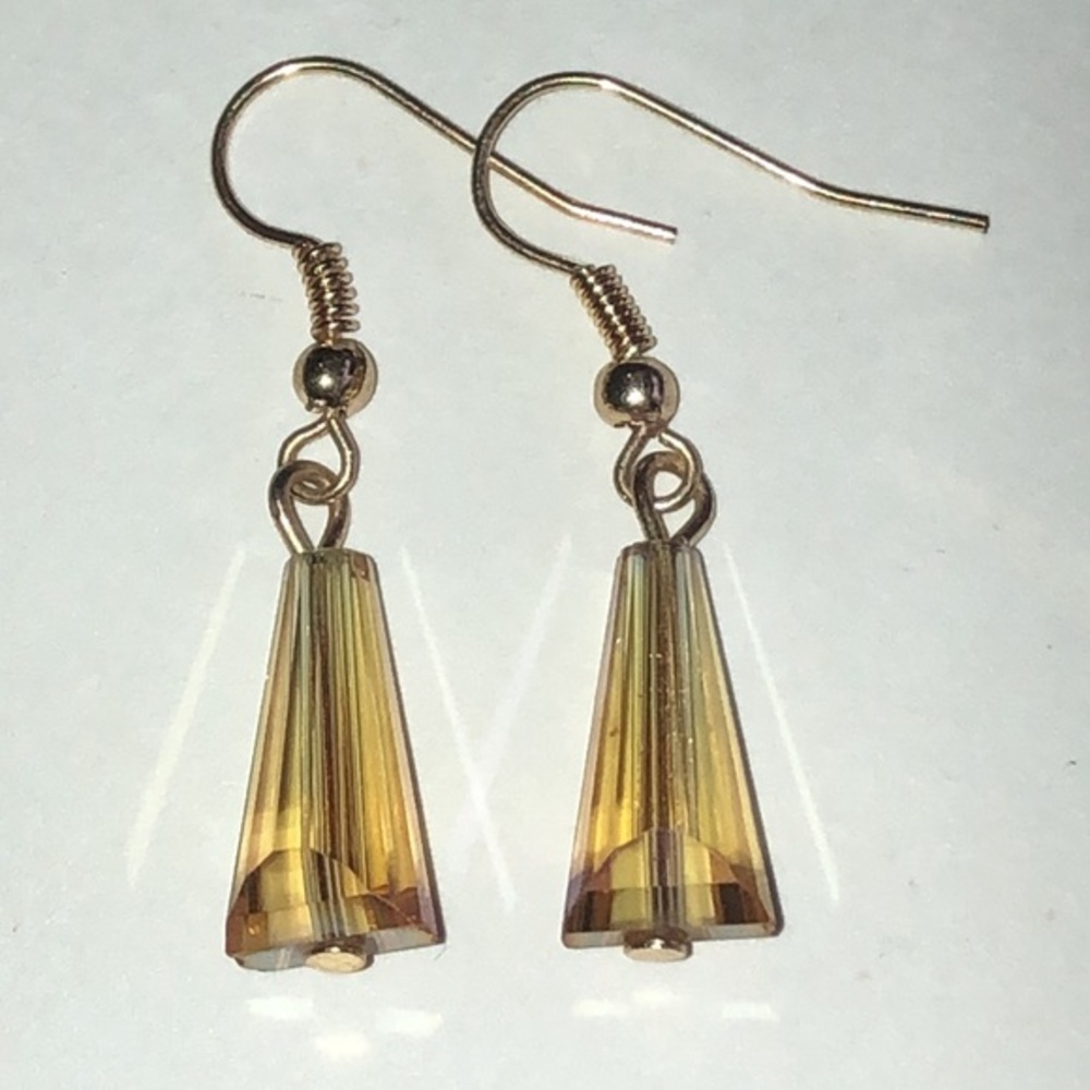 Elegant Gold Tone Yellow Rainbow Coated Crystal Beaded Boho Drop Earrings